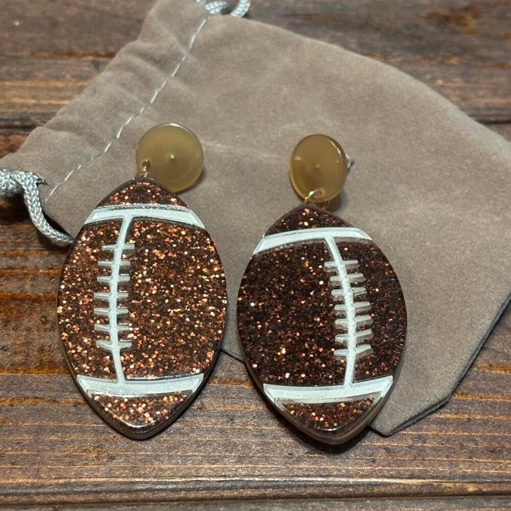 Brown glitter football earrings new
